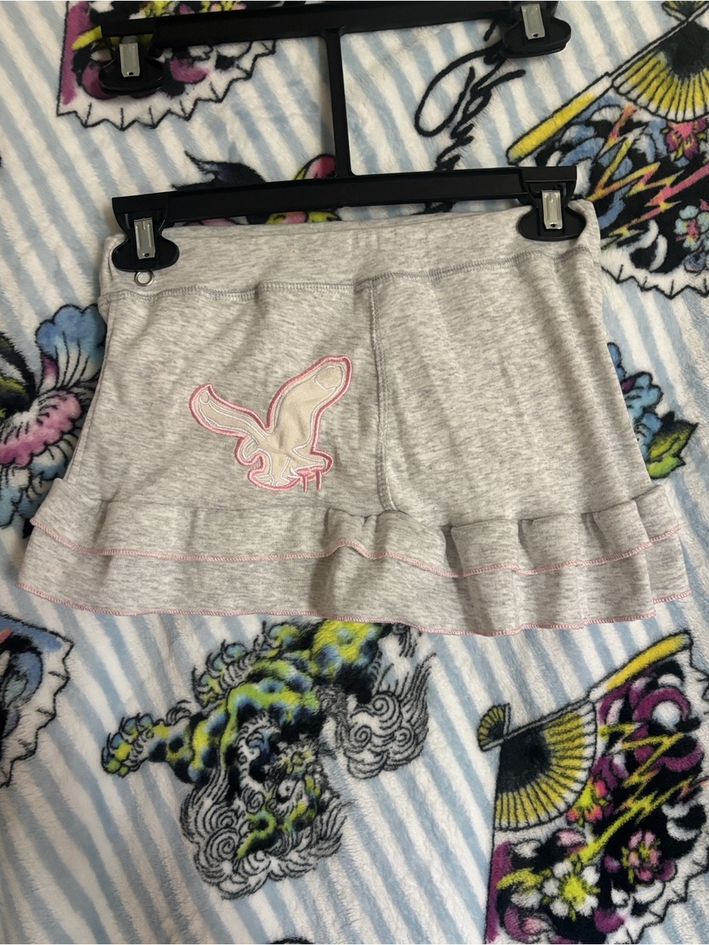 American Eagle Outfitters Light Gray Skater Skirt with Pink Eagle Stitching